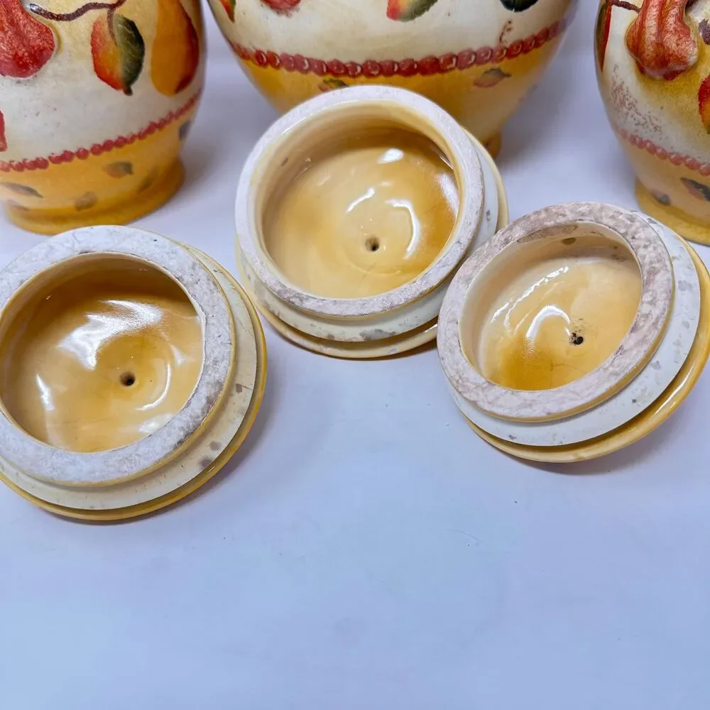Vintage Williams Sonoma Italian Ceramic Kitchen Canisters Tuscan Pear Set of 3